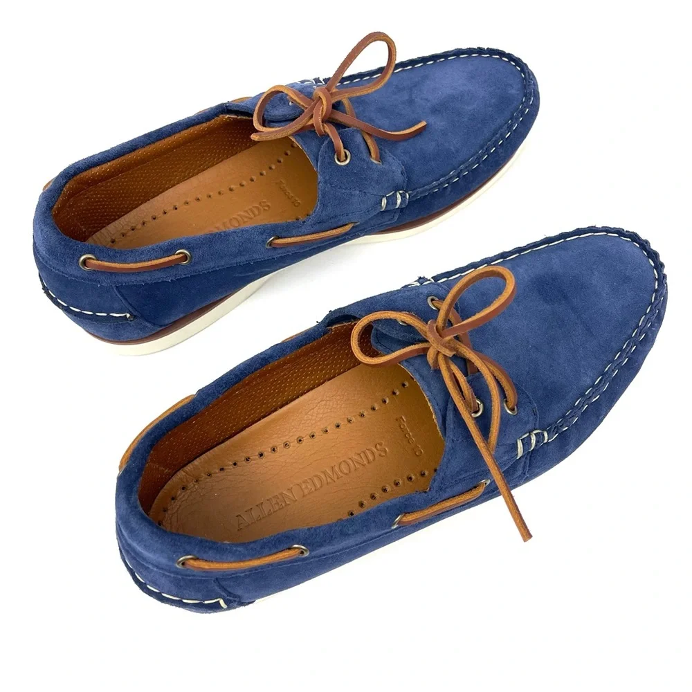Allen Edmonds Blue Suede Boat Shoes with Tan Laces 12D
